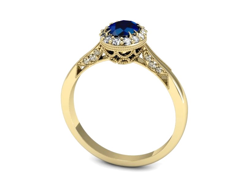 Pierścionek z szafirem i brylantami żółte złoto - p16024zsz — zdjęcie 3