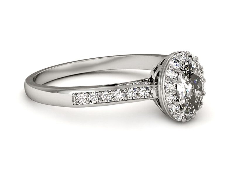 Pierścionek białe złoto z diamentem i brylantami - p16025b — zdjęcie 2