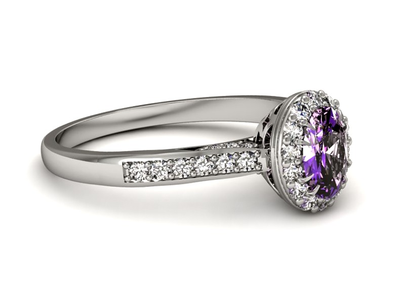 Złoty pierścionek z ametystem i brylantami - p16025bam — zdjęcie 2