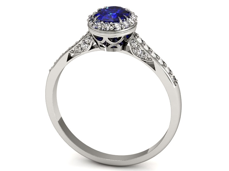 Pierścionek z szafirem i brylantami białe złoto - p16025bszc — zdjęcie 3