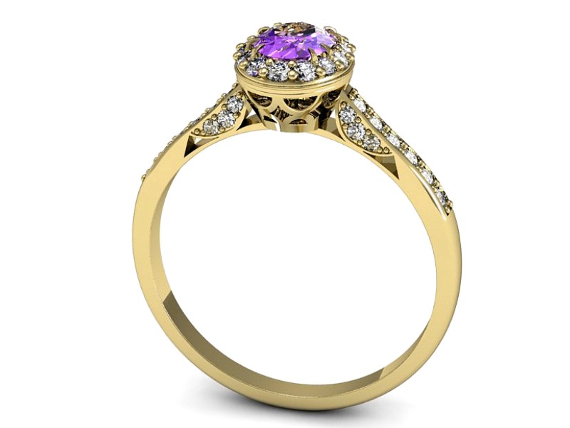 Pierścionek ametyst i brylanty żółte złoto - p16025zam — zdjęcie 3