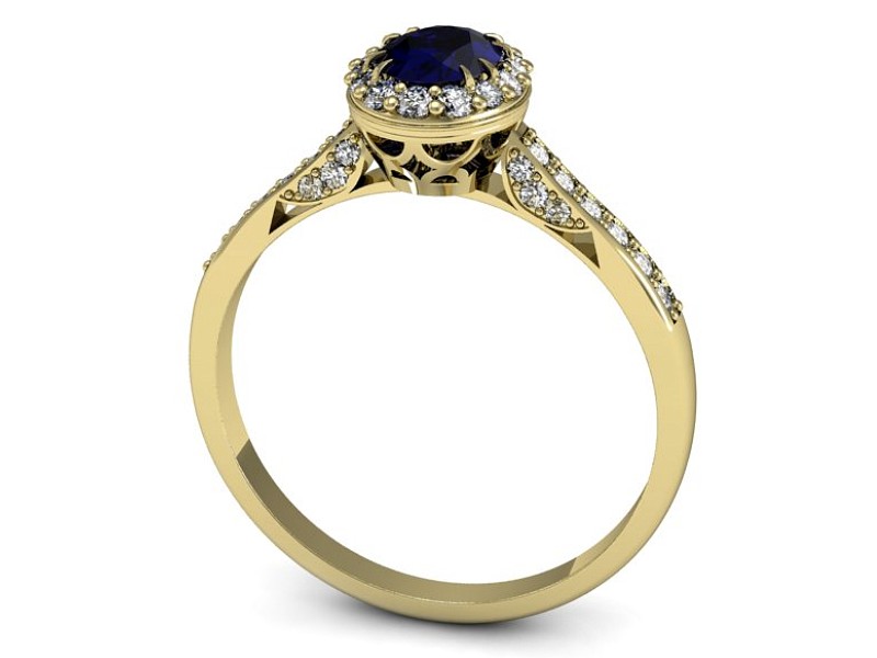 Pierścionek z szafirem i brylantami żółte złoto - p16025zsz — zdjęcie 3
