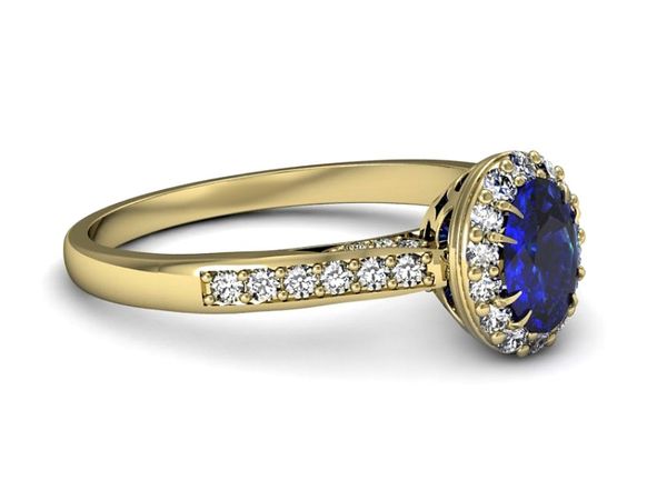 Złoty pierścionek z szafirem i diamentami 585 - p16025zszc
