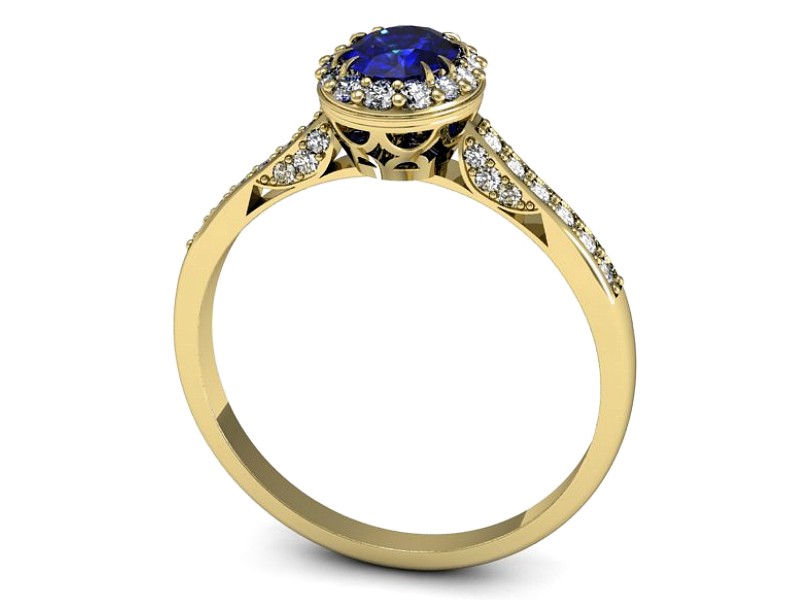Złoty pierścionek z szafirem i diamentami - p16025zszc — zdjęcie 3