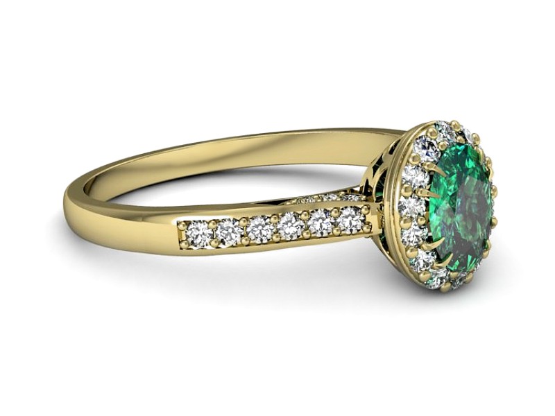 Złoty pierścionek ze szmaragdem i diamentami - p16025zszm — zdjęcie 2