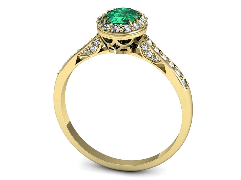Złoty pierścionek ze szmaragdem i diamentami - p16025zszm — zdjęcie 3