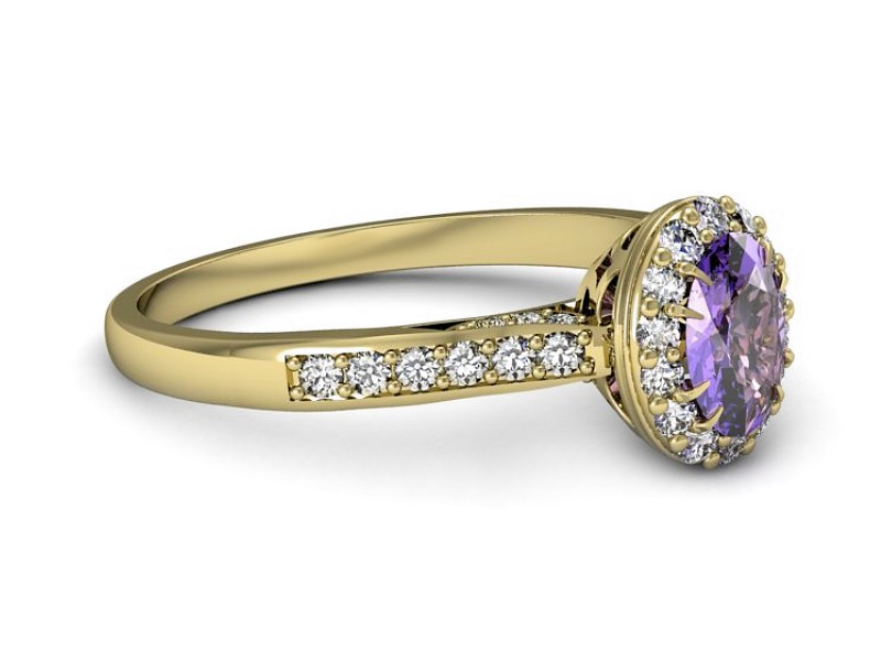 Pierścionek z tanzanitem i brylantami żółte złoto - p16025zt — zdjęcie 2