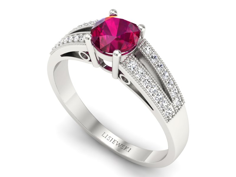 Pierścionek z rubinem i brylantami białe złoto - p16026br — zdjęcie 3