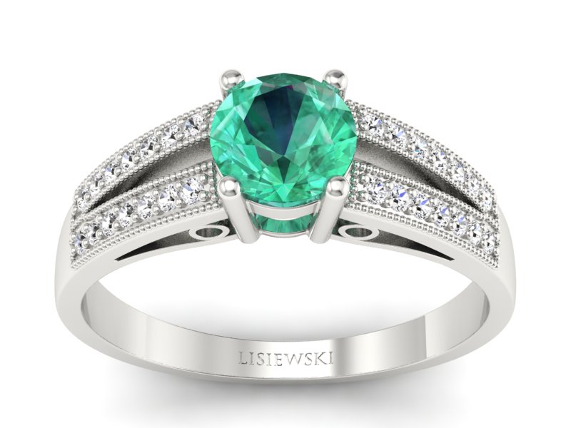 Złoty pierścionek ze szmaragdem i brylantami - p16026bsm