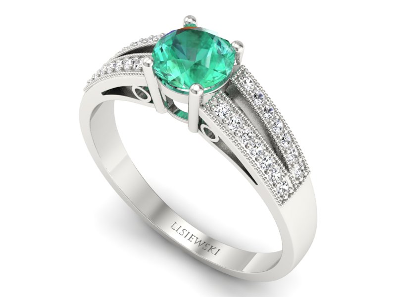 Złoty pierścionek ze szmaragdem i brylantami - p16026bsm — zdjęcie 3