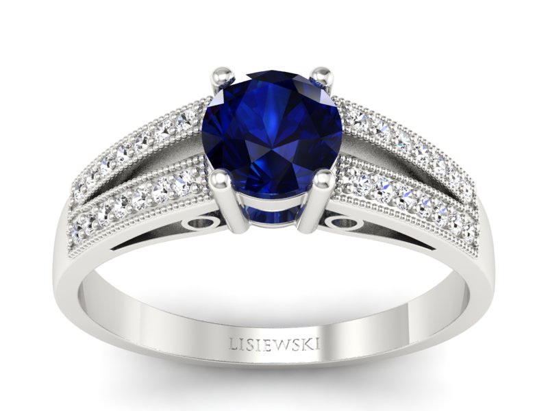 Pierścionek z szafirem i brylantami białe złoto - p16026bsz