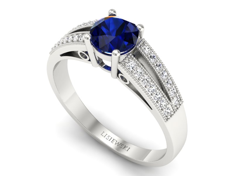 Pierścionek z szafirem i brylantami białe złoto - p16026bsz — zdjęcie 3