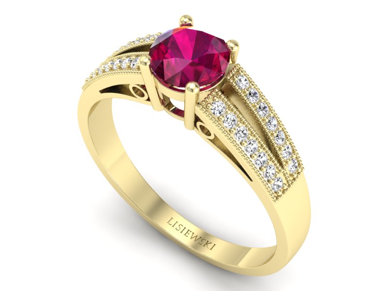 Pierścionek z rubinem z brylantami żółte złoto - p16026zr — zdjęcie 3