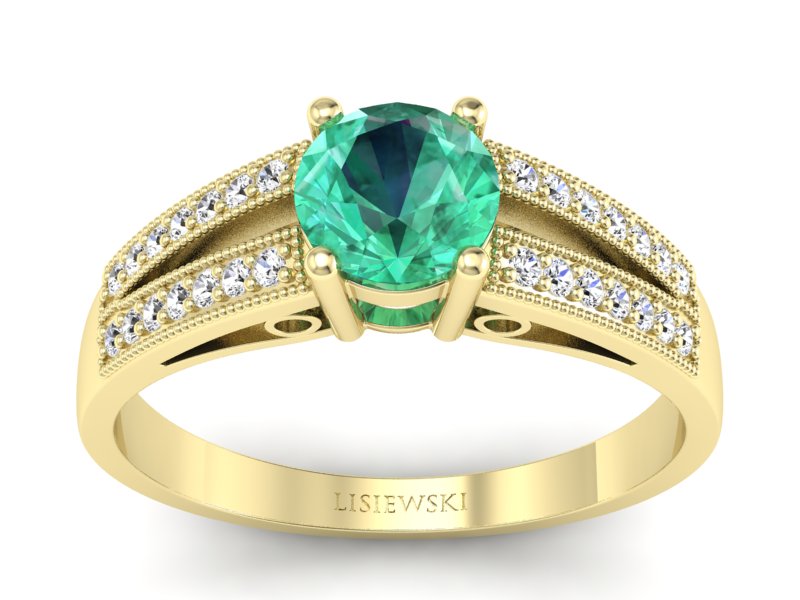 Złoty pierścionek ze szmaragdem i diamentami - p16026zsm