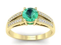 Złoty Pierścionek ze szmaragdem i diamentami  - p16026zsm