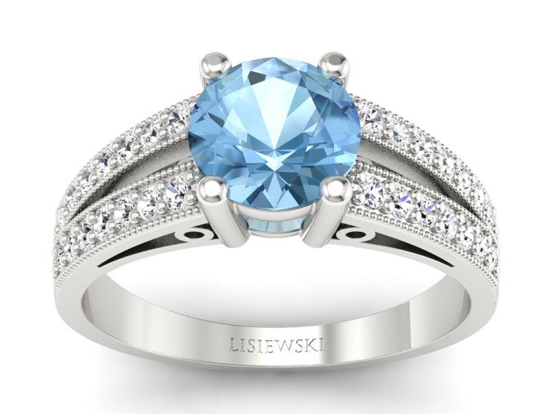 Pierścionek z topazem i brylantami białe złoto - p16027ba