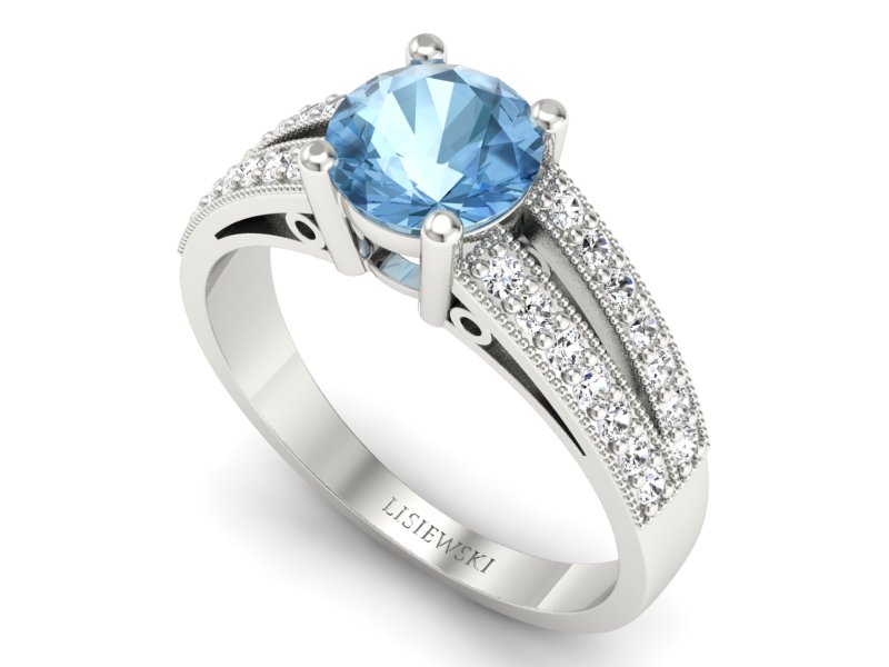 Pierścionek z topazem i brylantami białe złoto - p16027ba — zdjęcie 3