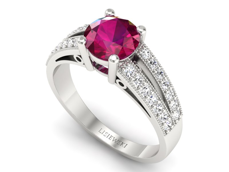 Pierścionek z rubinem i brylantami białe złoto - p16027br — zdjęcie 3