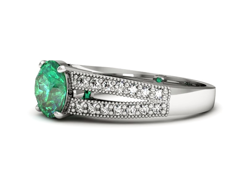 Złoty pierścionek ze szmaragdem z brylantami - p16027bsm — zdjęcie 5