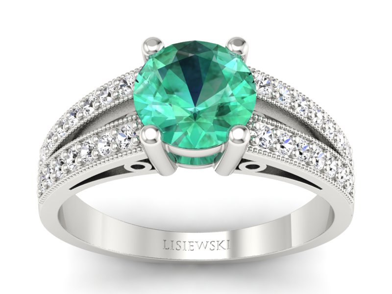 Złoty pierścionek ze szmaragdem z brylantami - p16027bsm