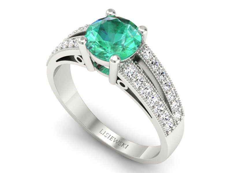 Złoty pierścionek ze szmaragdem z brylantami - p16027bsm — zdjęcie 3