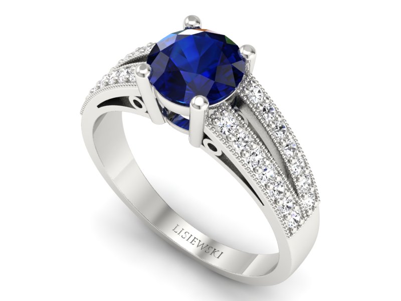 Pierścionek zaręczynowy z szafirem z brylantami - p16027bsz — zdjęcie 3