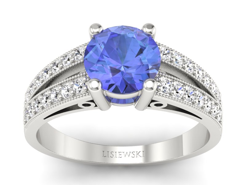 Pierścionek z tanzanitem białe złoto z brylantami - p16027bt