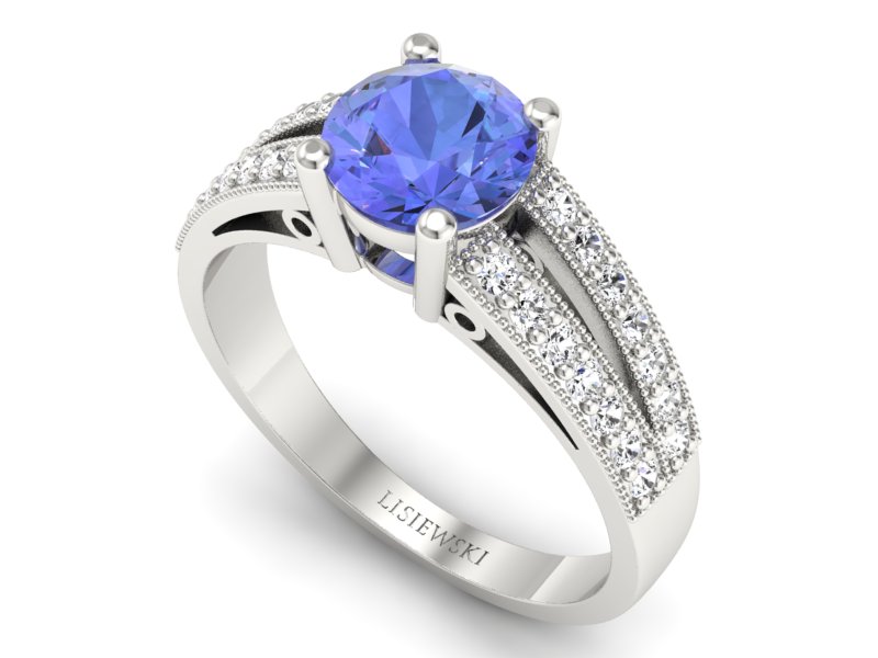 Pierścionek z tanzanitem białe złoto z brylantami - p16027bt — zdjęcie 3
