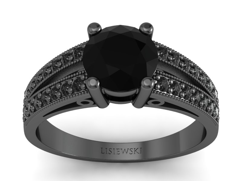 Złoty pierścionek z czarnymi brylantami - p16027czcdcd