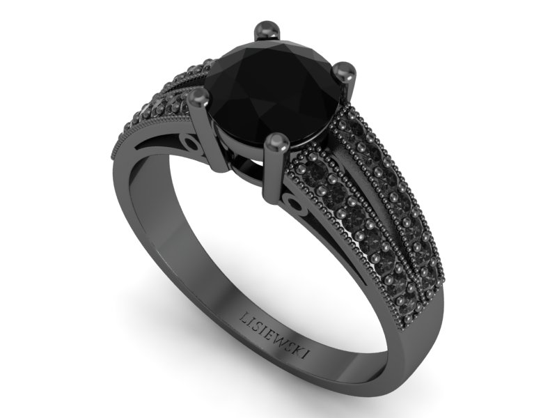 Złoty pierścionek z czarnymi brylantami - p16027czcdcd — zdjęcie 3