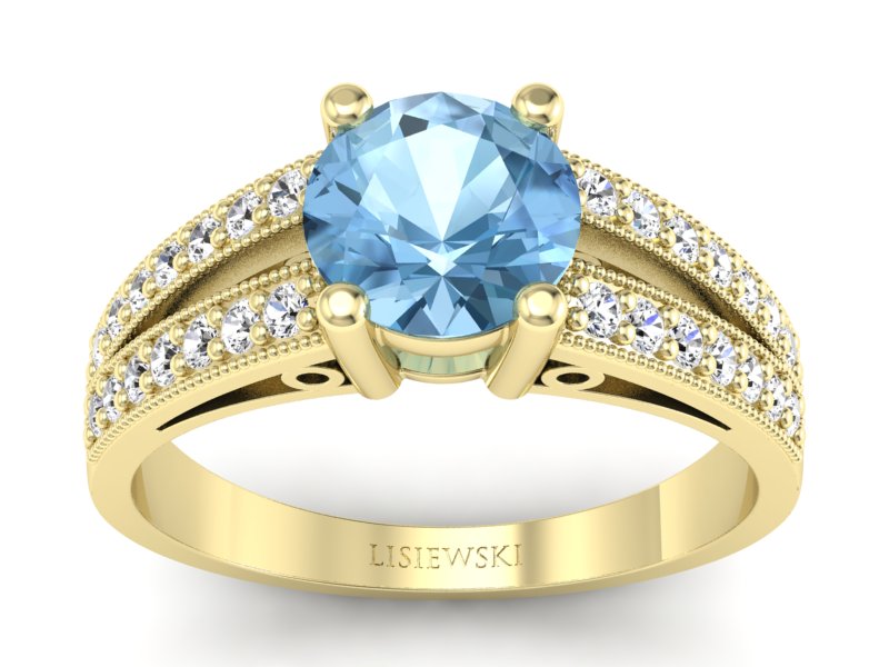 Pierścionek z topazem i brylantami żółte złoto - p16027za