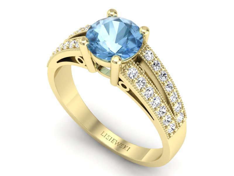 Pierścionek z topazem i brylantami żółte złoto - p16027za — zdjęcie 3