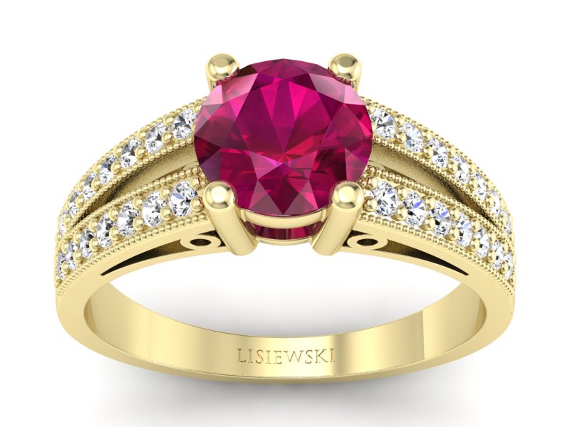 Pierścionek zaręczynowy z rubinem z brylantami - P16027zr