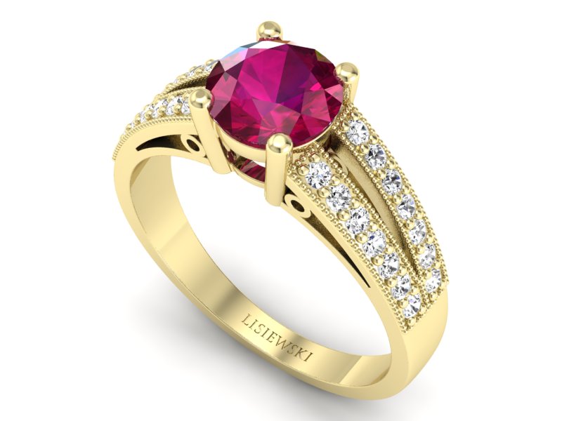 Pierścionek zaręczynowy z rubinem z brylantami - P16027zr — zdjęcie 3