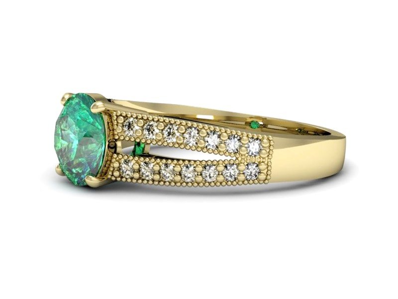 Złoty pierścionek ze szmaragdem i diamentami - p16027zsm — zdjęcie 5