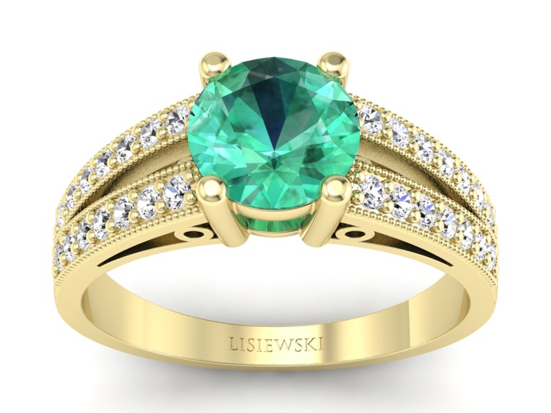 Złoty pierścionek ze szmaragdem i diamentami - p16027zsm