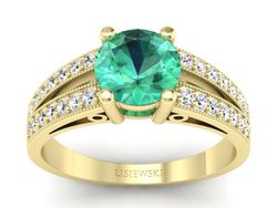 Złoty Pierścionek ze szmaragdem i diamentami - p16027zsm