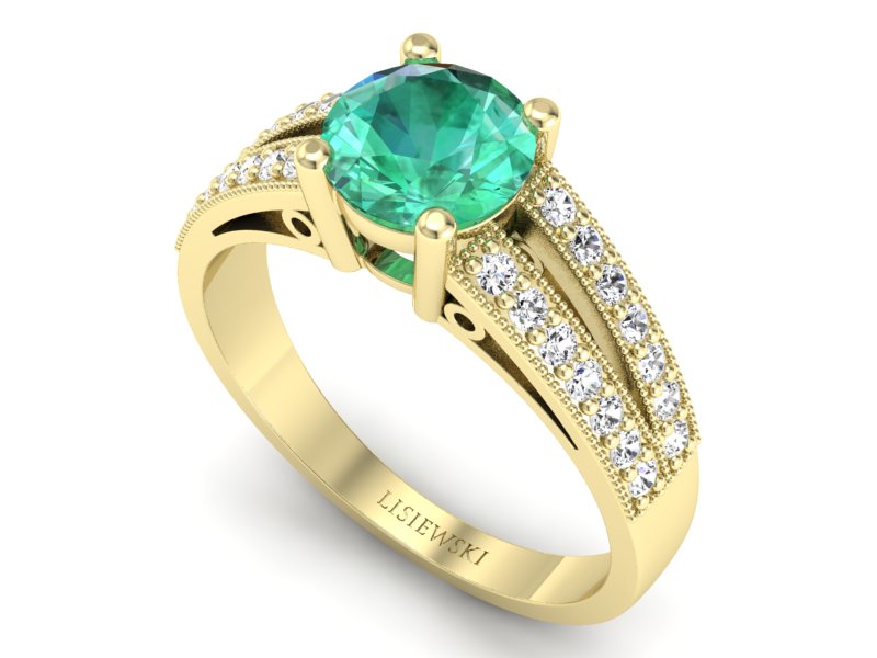 Złoty pierścionek ze szmaragdem i diamentami - p16027zsm — zdjęcie 3