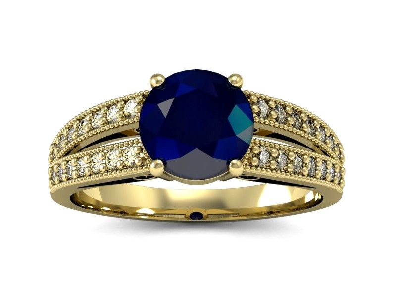 Złoty pierścionek z szafirem i brylantami na zaręczyny - p16027zsz