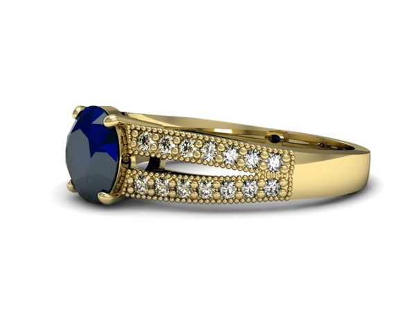 Złoty pierścionek z szafirem i brylantami - p16027zsz
