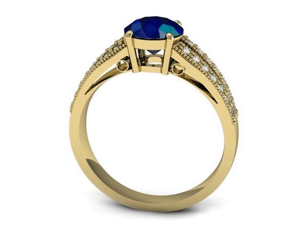 Złoty pierścionek z szafirem i brylantami - p16027zsz