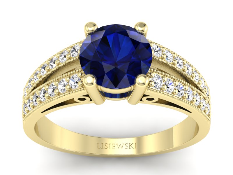 Złoty pierścionek z szafirem i brylantami - p16027zsz