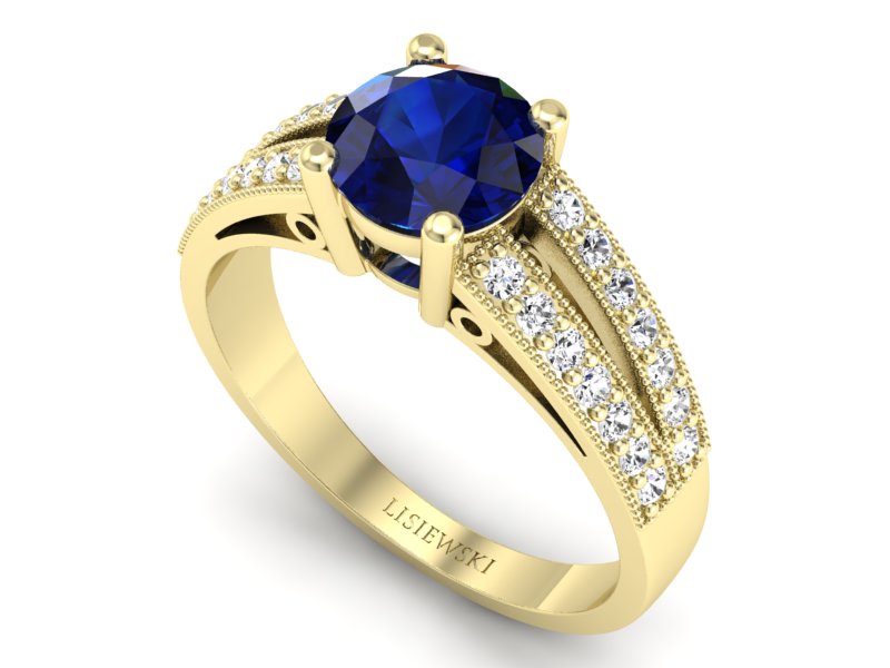 Złoty pierścionek z szafirem i brylantami - p16027zsz — zdjęcie 3