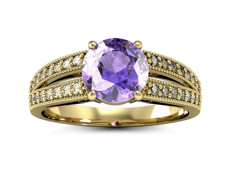 Pierścionek na zaręczyny tanzanit diamenty i żółte złoto - p16027zt - 1