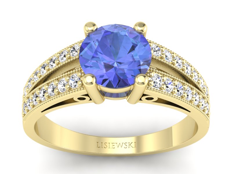 Pierścionek tanzanit diamenty i żółte złoto - p16027zt