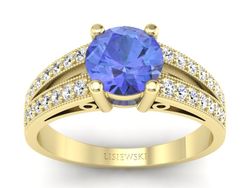 Pierścionek tanzanit diamenty i żółte złoto - p16027zt