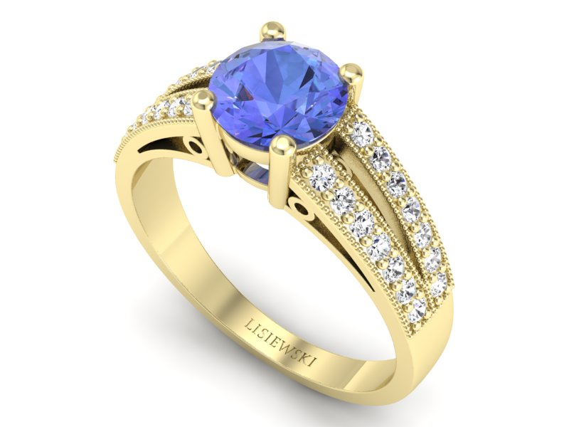 Pierścionek tanzanit diamenty i żółte złoto - p16027zt — zdjęcie 3