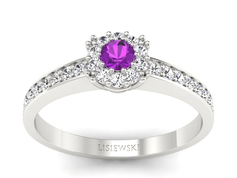 Złoty pierścionek z ametystem i brylantami - p16028bat