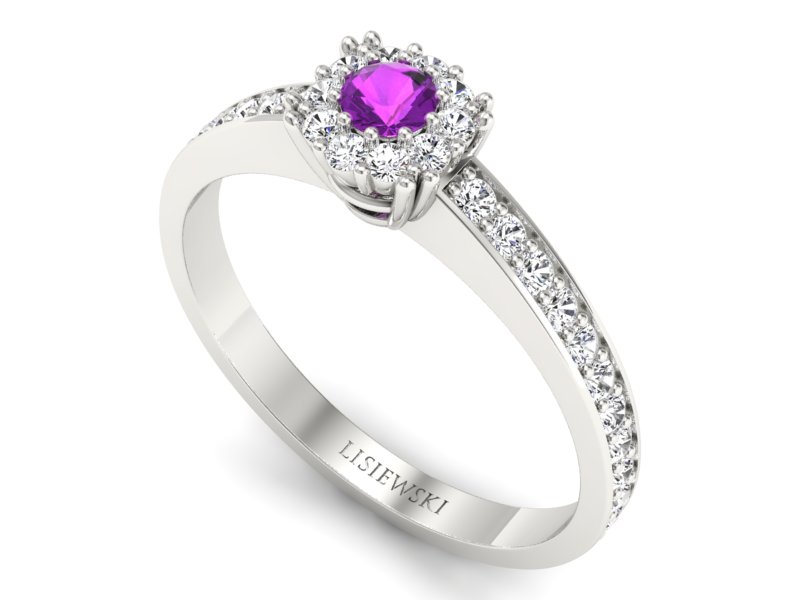 Złoty pierścionek z ametystem i brylantami - p16028bat — zdjęcie 3