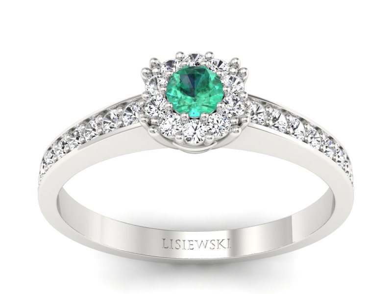 Złoty pierścionek ze szmaragdem i brylantami - p16028bsm